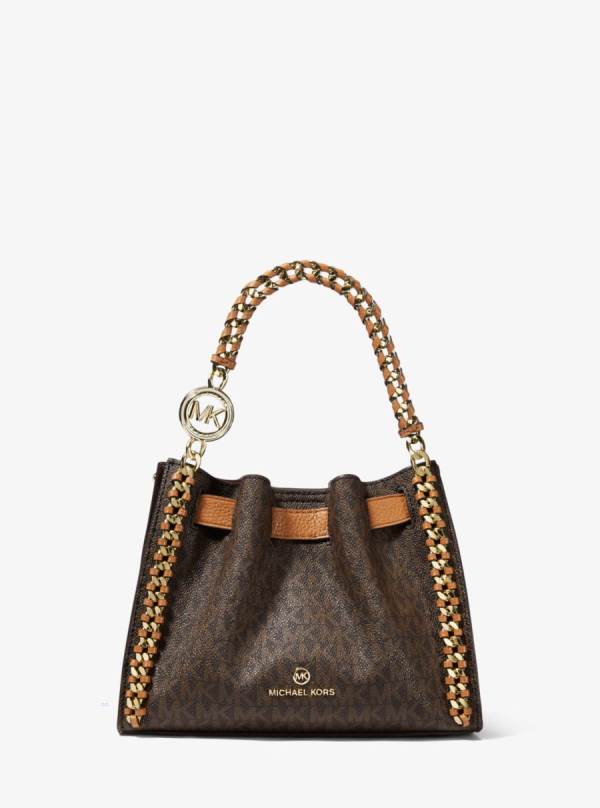 Damske Satchel Taske Michael Kors Mina Small Logo Čokoláda Žlté - Kabelky Michael Kors Vypredaj | MHVUI-0617